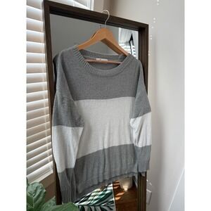 Molly Green Striped Crew Neck Sweater Green Ivory Crewneck  Casual Knit Pullover